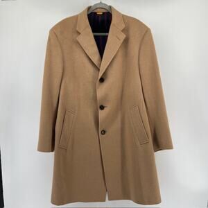 Hickey Freeman 100% Camel Hair Tan Overcoat Mens 46 Preppy Luxury Outerwear USA